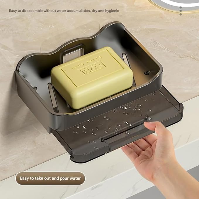 Image of Self-Adhseive Bathroom Soap Holder with Drainage Tray Wall Mounted Soap Sponge Holder Organizer Accessories (1, Black SOAP Box)