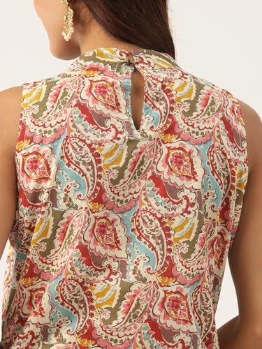 Image of feranoid Unique Printed Choker Neck Back Button Sleeveless Long Kurti