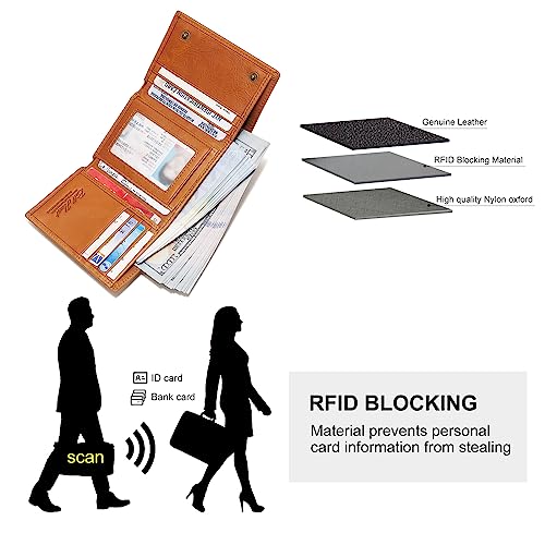 bill heart Trifold Chain Wallets for Men Biker Brown Wallet with RFID Blocking Genuine Leather Wallet Coin Pocket with Anti-Theft Chain4