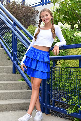Arshiner Girls 3-Layer Ruffle Skirt Casual Mini Stretch Waist Flared Spring Summer Skirt Royal Blue 11-12 Years #TOP1