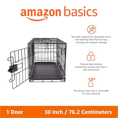 Amazon Basics Portable, Foldable Metal Wire Dog Crate with Removable Tray, Single Door, Divider Panel, Quick Setup, 30 x 19 x 21 in, Black - Image 3