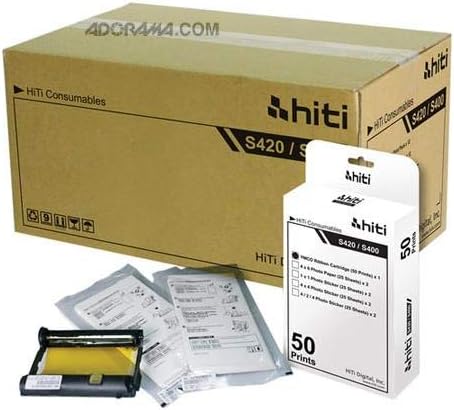 HiTi Digital Inc. - Paquete de 50 impresiones de papel fotográfico y cinta de 4 x 6 pulgadas para impresora S400420, caja de cartón (12 unidades)
