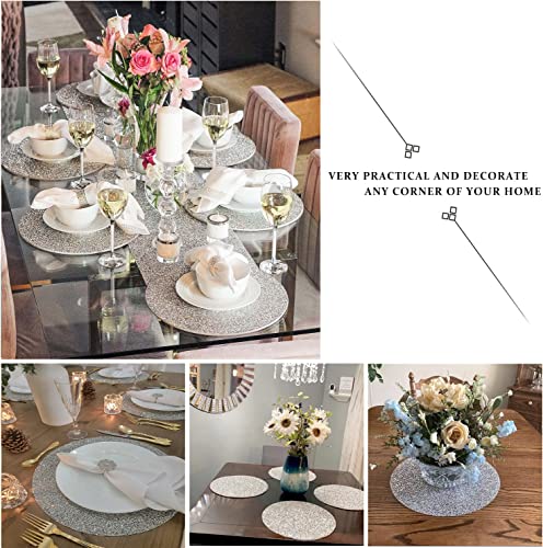 Nibiru NCBR_01 1Pcs Silver Sparkle Crushed Rhinestone Placemat Round Glam Decorative Table Mats thumb #1