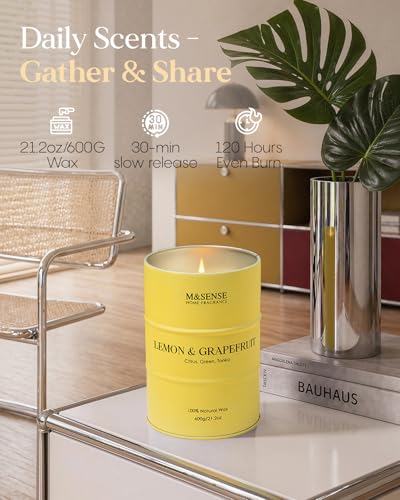 Image of M&SENSE Lemon Candle Large for Home Scented, Lemon Soy Candles 21.2oz 120 Hour Slow Burning, Highly Scented Limoncello Grapefruit Citrus Candles for Bathroom, Fresh Smelling Candle