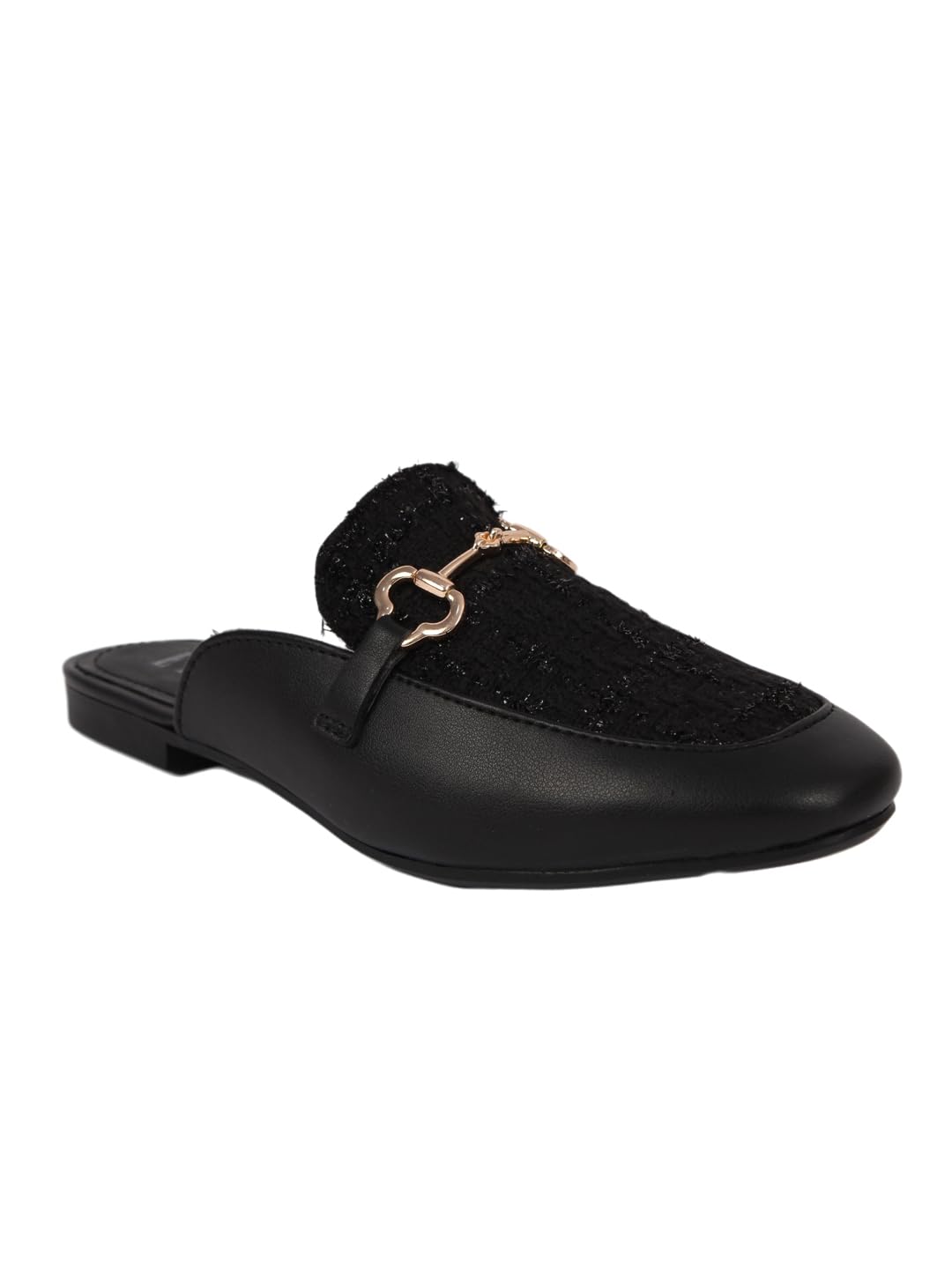 Women's Textured Panel Metal Bit Slip-On Mule Loafers-image-10