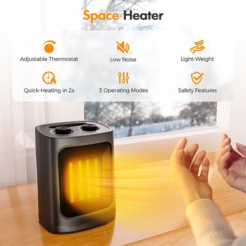 Kismile Small Space Heater for Indoor Use, Electric Ceramic Space Heater, Portable Heaters Fan for Office and Bedroom with Adjustable Thermostat ETL Listed,1500W - Image 4