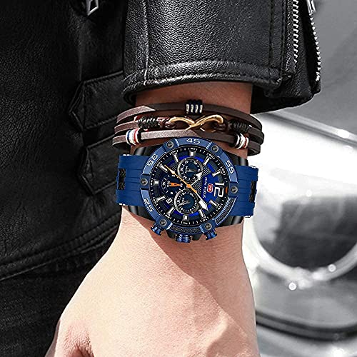 Image of MF MINI FOCUS Men Watch, Chronograph Waterproof Sport Analog Quartz Watches Blue Silicon Strap Fashion Wristwatch for Men