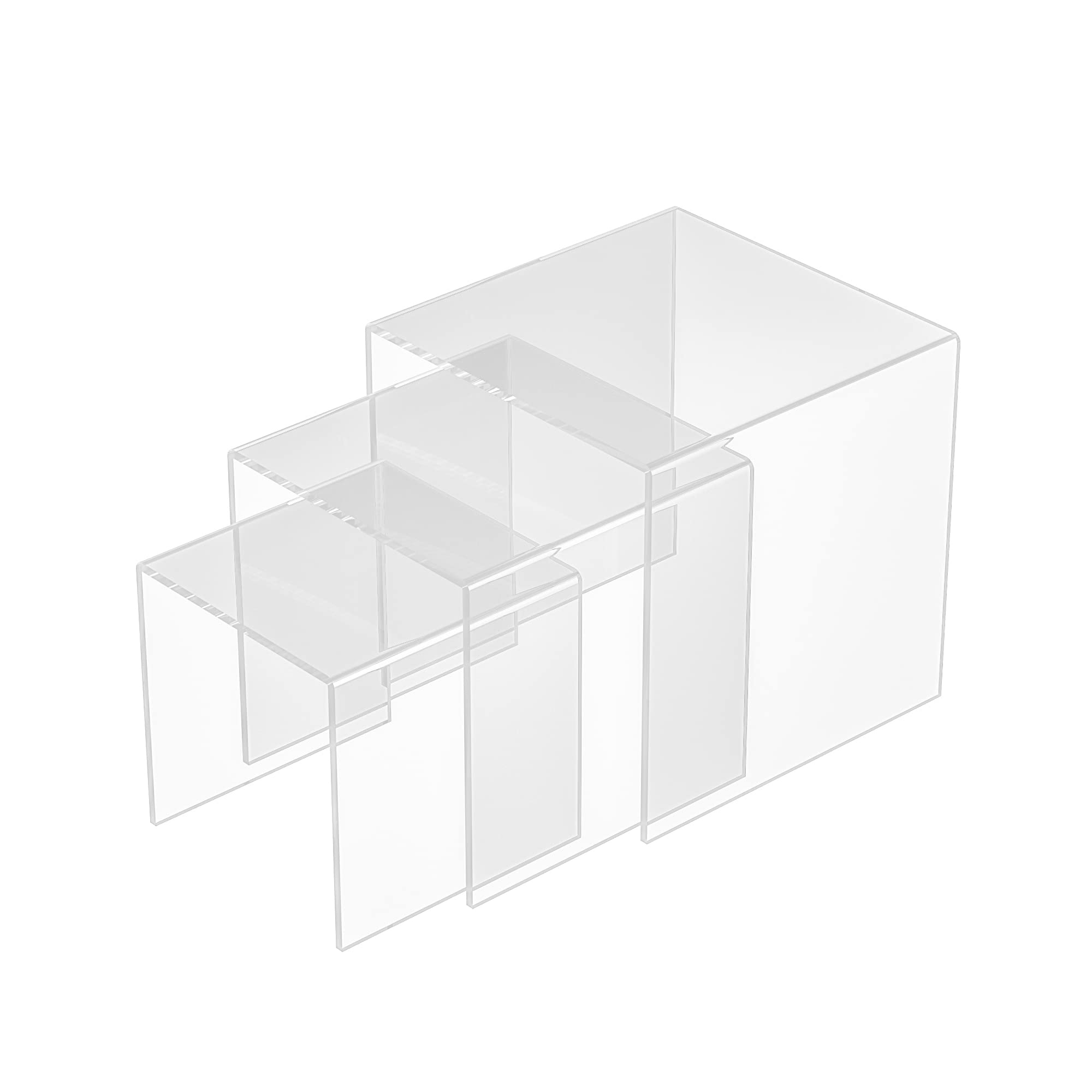 Sezanrpt Clear Acrylic Risers 3 Pcs, Square Acrylic Food Display Stands Tabletop, Display Shelf For Vendors, Collectibles, Funko Pop, Food, Glasses, Perfume, Small Plants - 5''X6''X7''