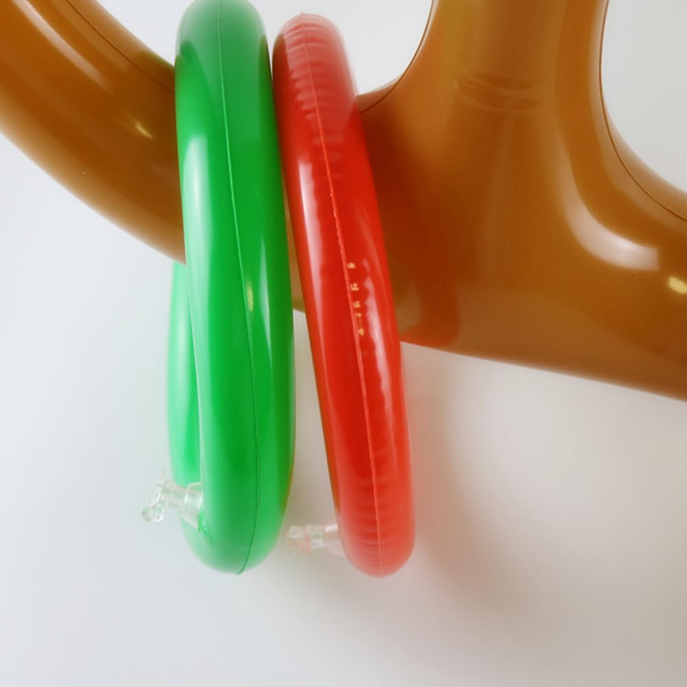 Voarge 2 pièces Bois de renne gonflables Jeu de lancer d'anneaux de bois, avec 12 anneaux et 1 pompe à air Jeux de Noël pour enfants