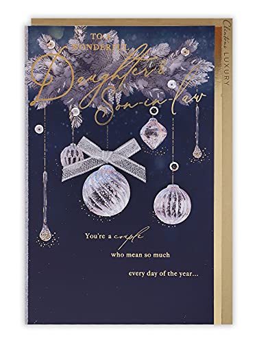 Clintons: Hanging Baubles Daughter & Son In Law Christmas Card, Multi-Colour, 155 x 235, 1171374