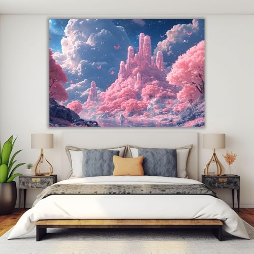 Tableau mural fleurs abstrait rose pour creer un salon cosy unique - 4