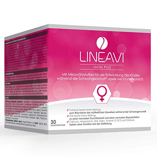 LINEAVI Natal Plus, bei Kinderwunsch und Schwangerschaft, Zink für die Fruchtbarkeit, Folsäure für das Wachstum mütterlichen Gewebes, Milchsäurebakterien in Deutschland hergestellt, 30 Tagesportionen