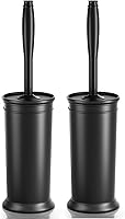 UPTRONIC Toilet Brush and Holder 2 Pack - 16" Extra Long Handle, Dense Bristles, Space-Saving Covered Holder for Deep Clean Bathroom (Black)