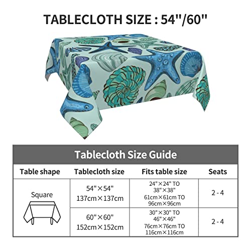 Yetta Yang Navy Blue Teal Nautical Starfish Beach Coastal Sea Beachy Waterproof Picnic Party Square Table Cloth Cover 60 X 60 Inches Square Tablecloth For 30-46 Inch Home Dining Room Kitchen #TOP3