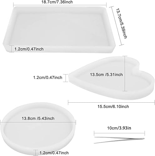Miniatura 2 de findTop 3 moldes de silicona con 2 pinzas, incluye molde redondo, rectangular y en forma de corazón para posavasos decorativos de bricolaje