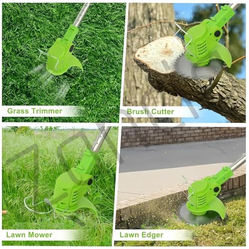 Image of Electric Wireless Rechargeable Edge Cutter 48V - 25cm Cutting Width | 2-in-1 Mower & Trimmer | Adjustable Height | 3 Blade Types | Lightweight & Portable | Lawns & Gardens (Ushap-Green)