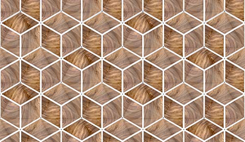 Image of DWELLSINDIA Glossy Effect Geometric Wood Self Adhesive Peel and Stick PVC Wallpaper Waterproof, Scratch Resistant, Laminated (41x244 cm, Beige Wood, Matt)