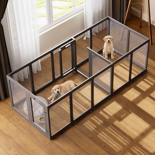 Image of Clear Acrylic Dog Playpen Indoor Pet Pen, 35 inch H, Black, 16 Panels
