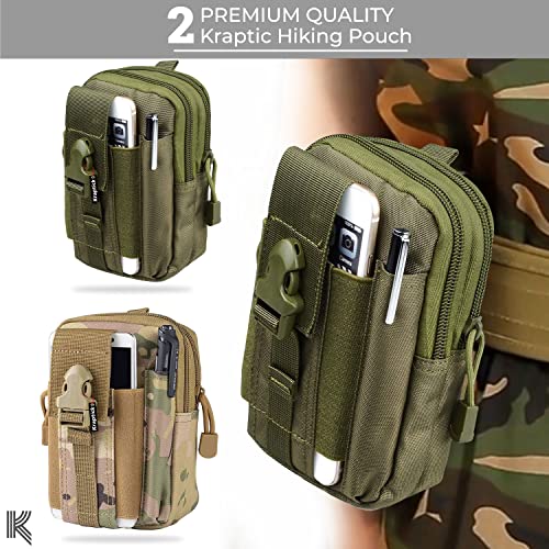 Image of Kraptick Multi-Purpose Water Resistant Waist Bag with Dual Compartment, Waist Bag Mobile Phone Holder, Waist Pack for Men, Women Camping Hiking Pouch (CP Camouflage & Army Green) (Combo of 2)