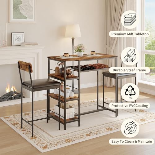 Juego de mesa de comedor de 3 piezas compacta con botellero integrado 6