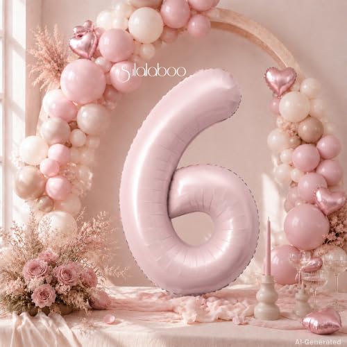 Image of 40 Inch Light Pink Number 6 Foil Big 0-9 Giant Digital Balloon | 6th for Birthday Anniversary Graduation Decorations