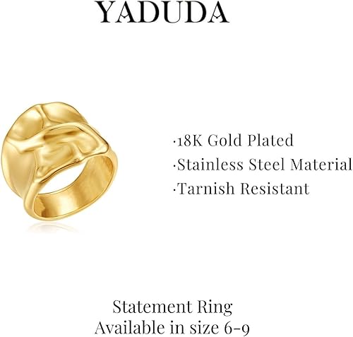 Vista 2 de YADUDA Juego de Anillos de Oro y Plata para Mujer Anillos Gruesos de Declaración ZC Anillo de Croissant de Ojo Maligno Anillo Grueso Chapado en Oro