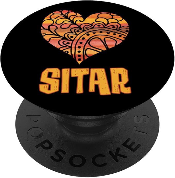 Love Sitar Orange Mandala Heart Indian Music PopSockets Adhesive PopGrip
