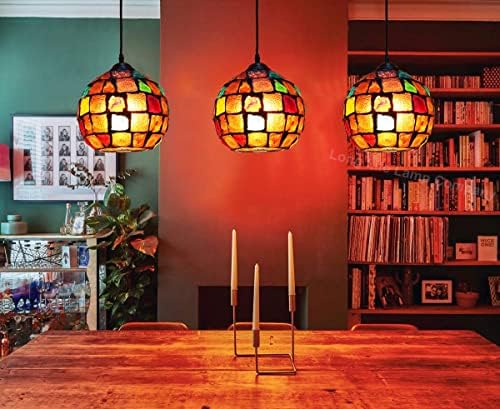 Long Life Lamp Company Vintage Hanging Stained Glass Ceiling Light Shade Pendant Mosaic Style Multi Colour M0105