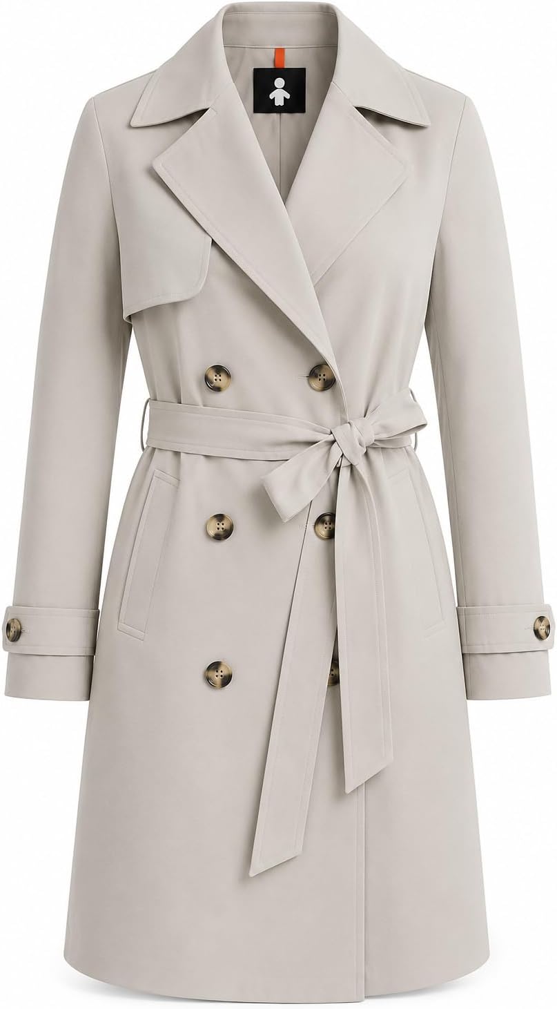 Orolay CHIIONE Women's Waterproof Trench Coat Double Breasted Lightweight Classic Belted Lapel Long Coat with Deep Pockets
