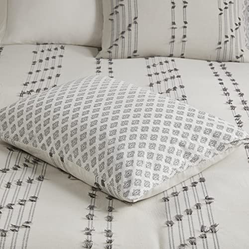 Image of Ink+Ivy Comforter Set for Queen Size Bed - Cotton Comforter Set, Boho Bedding Set for All Seasons, Farmhouse Bedding Comforters & Sets with 2 Pillowcase, Jacquard Stripes, Ivory 3 Piece Full /Queen