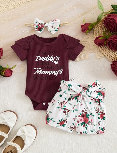 Newborn Girl Clothes Ruffled Sleeveless Romper Top Cute Floral Shorts with Headband Baby Girl Summer Clothes2