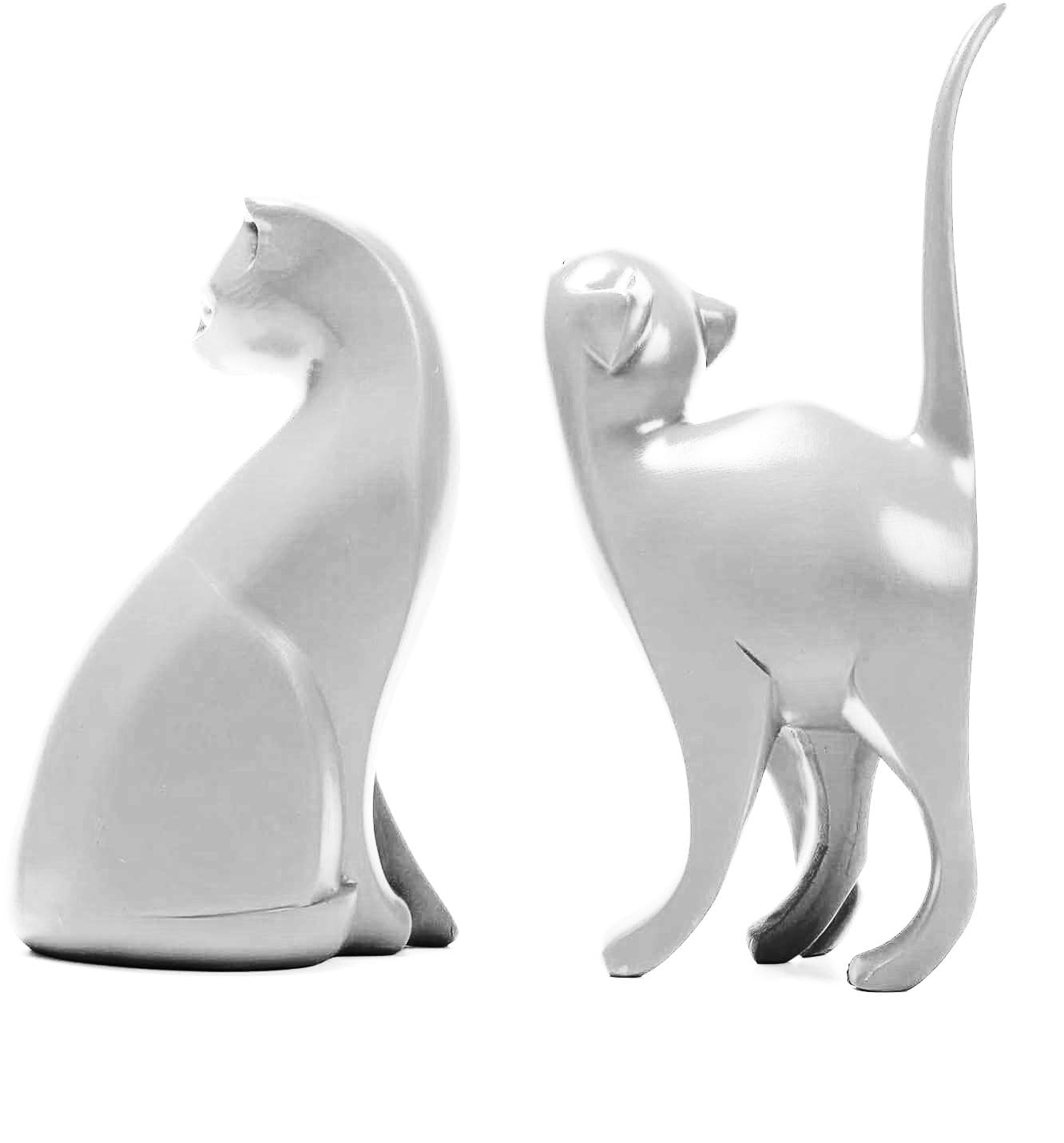 Moderne Statue Decoration Interieur, Animal Compagnie Ornements Sculpture Abstraite, Chaton Sculptures Décoratives, Moderne Accessoires Décoration Statuette Resine, Cadeaux Amoureux Chats (argent)
