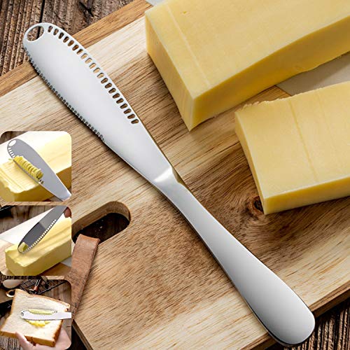 Stainless Steel Butter Spreader Knife, Multi-use for Kitchen Gadgets, Butter Curler, Peanut Spreader, Butter Roller, Scooper for Butter, Cheese, Peanut, Jam, Serrated Edge, Butter Knife Cold Butter