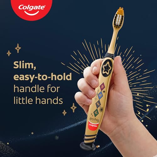 Image of Colgate Harry Potter Kids 6+ Years Toothbrush Set of 2| Ultra Soft Bristles | White, Gold and Black Bristles, Raised Tip to Clean Hard Reach Areas, Suction Cup