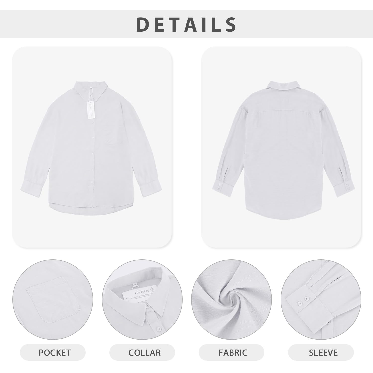 Friptspyg Bluse Damen Lässiges Langarm Hemdbluse Elegant Blusen & Tuniken für Damen V-Ausschnitt 100% Baumwolle Solide Sommer Oberteile mit Tasche