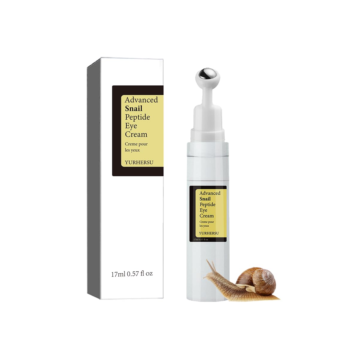 Snail Peptide Eye Cream for Dark Circles, Puffiness and Wrinkle, Snail Mucin & Nicotinamide, Moisturizing, Hydrating, Firming, Massage Ball, 17ml
