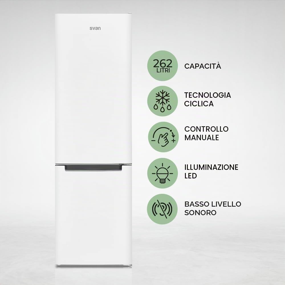 SVAN Frigorífico Combi 2 Puertas Blanco SC185502E. Capacidad 262 Litros, No Frost, Multi AirFlow, Puerta Reversible, Bajo Nivel Sonoro, Eficiencia Energética Clase E