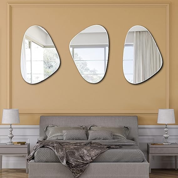 Image of Modern Art Frameless Irregular Glass 4 MM 1.5 Feet Wall Home Decor Mirror | Wall Hanging Mirror| Wall Decor for Living Room Entryway Hallway Washroom- Silver