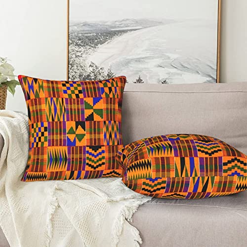 Qsmx Throw Pillow Covers Set Of 2, Ghana Kente African Print Tribal Decorative Couch Pillow Cases, 18X18 Inch Polyester Pillow Case, Square Cushion Covers For Living Room, Bed, Sofa And Car #TOP6