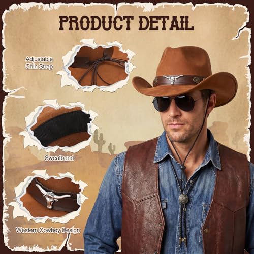 Image of Mepase 18 Pcs Cowboy Hat with Bolo Tie Sunglasses Rodeo Western Costume Accessories for Men Women Cosplay Halloween Party