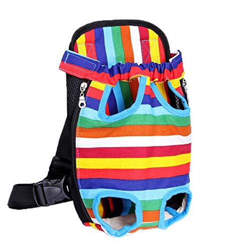 yelesley et Carrier Backpack, Adjustable Pet Front Cat Dog Carrier Backpack Travel Bag, Legs Out, Easy-Fit for Traveling Hiking Camping (S, Rainbow)