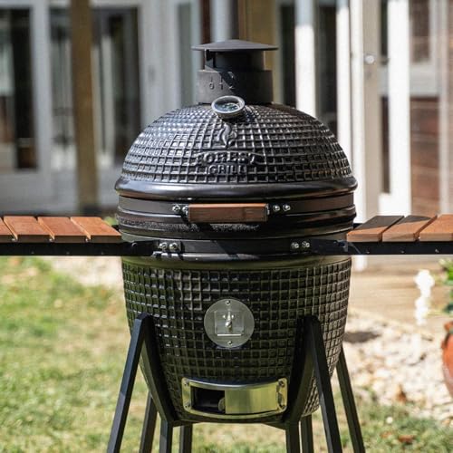 Kamado Forest Grill 18 L Kamado Keramikgrill mit 2 8 cm Wandstärke 4 mm Edelstahl-Grillrost Ø 38 cm Edelstahlwagen mit 4 Rollen präzise Temperaturregelung