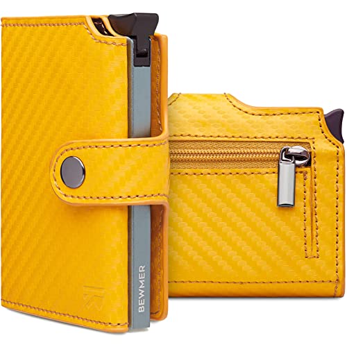 BEWMER Porta Carte di Credito 2 | Portafoglio Slim da Uomo e Donna con Rfid Protection Anticlonazione | Porta Tessere e Soldi con Portamonete (Giallo Carbon)