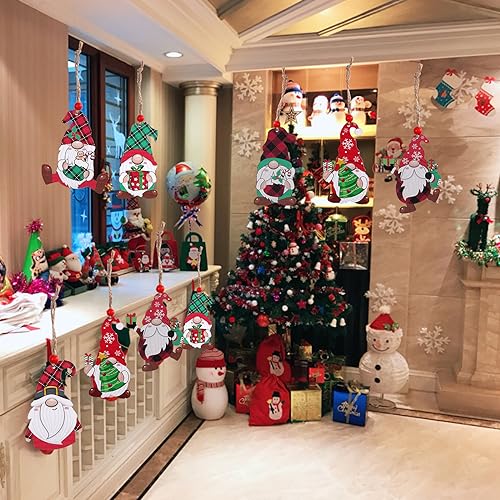 12 Pcs Rustic Christmas Tree Ornaments Set Wooden Gnome Ornaments Farmhouse Christmas Tree Hanging Decorations for Xmas Home Office Fireplace Mantel Winter Party image 4