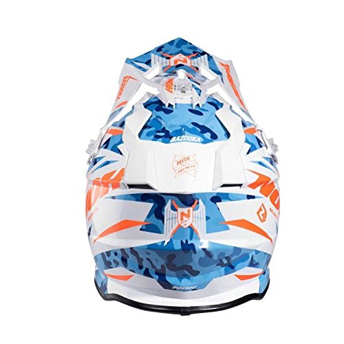 NOX Casco Cross, Bianco/Arancio/Blu Bazooka