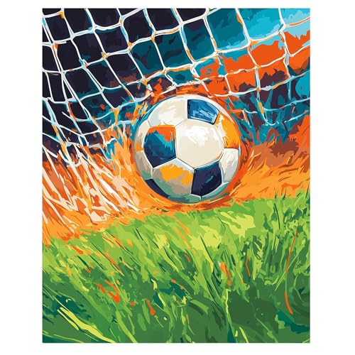 ARNLRDYA Soccer Ball Paint by Numbers for Adult, Football Sport Paint by Number Kits, Soccer into Goal Acrylic Painting on Canvas for Gift Home Decor(16×20inches, No Frame)