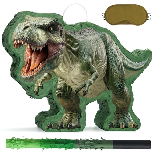 WERNNSAI Piñata dinosaure – Piñata Tyrannosaure Rex avec bandeau pour les yeux et bâton pour enfants garçons décoration de fête d'anniversaire dinosaure baby shower carnaval célébration fournitures