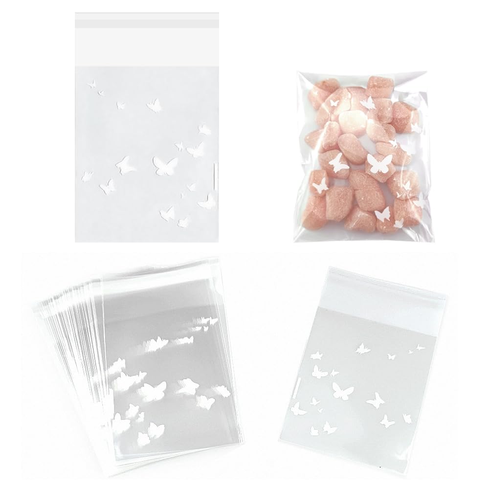 FAZHBARY 100 PCS Small White Butterfly Cellophane Bags Self Sealing Bags Photocard Sleeves for Bakery Party Packing Supplies
