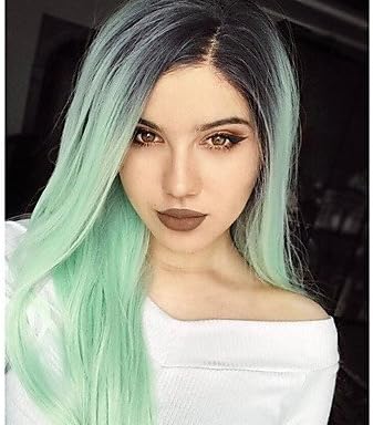 Uniwigs Women Synthetic Wig Lace Front Long Straight Mint Green Ombre Hair Natural Wigs Costume Wig