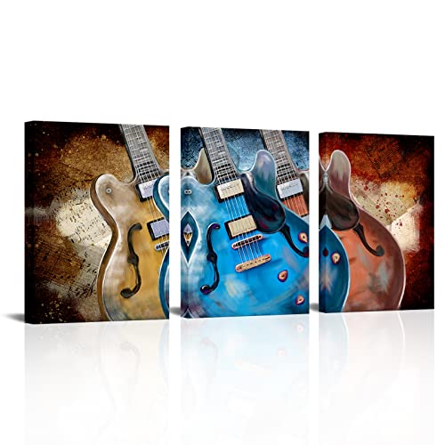 Tiuauit 3 Pieces Vintage Electric Guitar Canvas Wall Art Musical Instrument Poster Prints For Bedroom Studio Decoration Music Lover Gift Ready To Hang (12Wx16Lx3Pcs) #TOP12